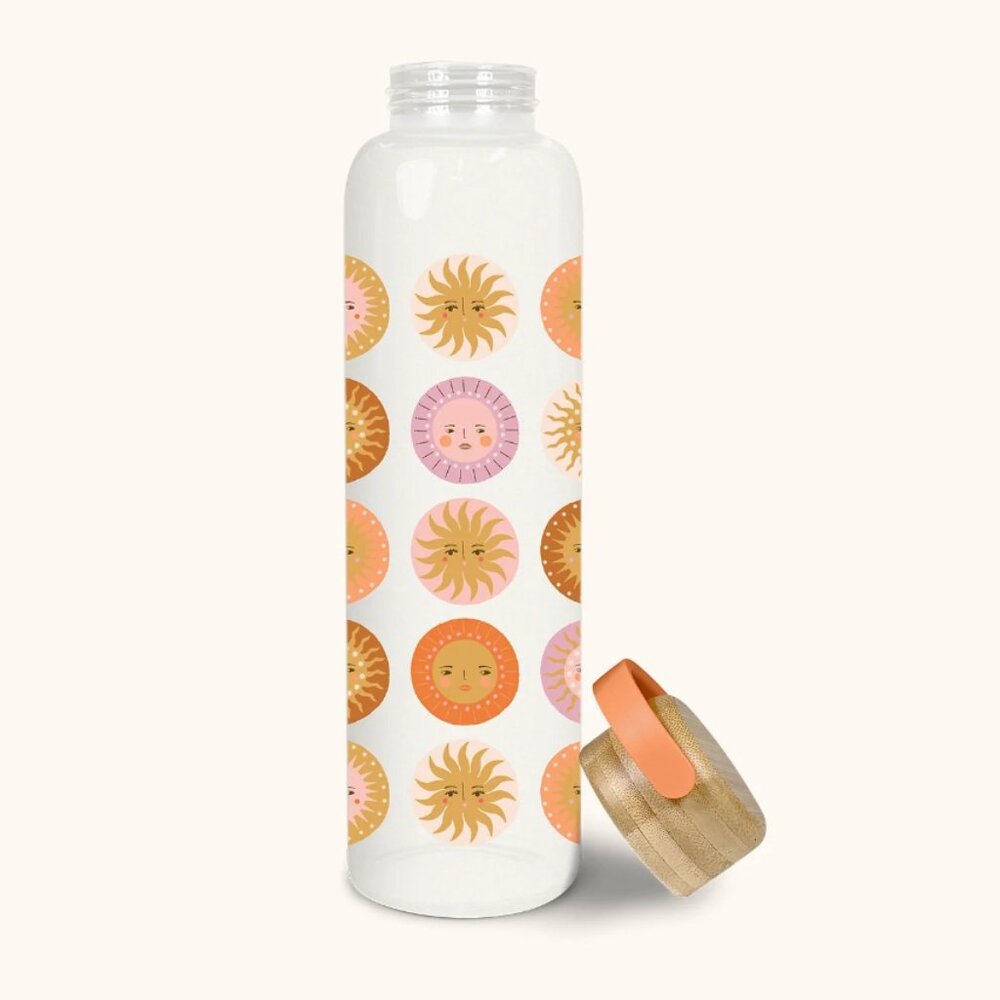 Studio Oh - On the Sunny Side Glass Water Bottle with Bamboo Lid